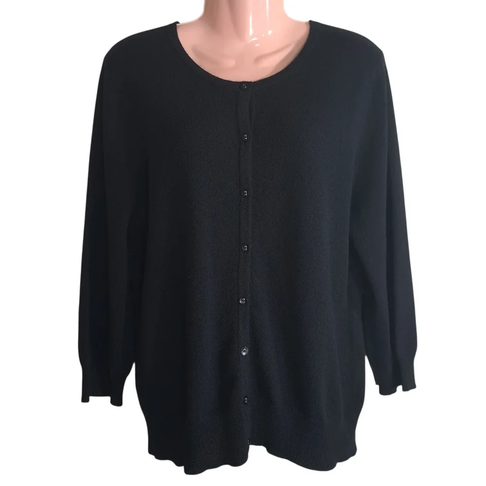 Cashmere Cache Women's Sweater Size XL Black 100%‎ 2-Ply Cashmere Button Up